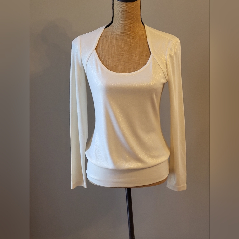 Joseph Ribkoff Size 6 Ivory Shimmer Long Sleeve Pullover Top - Picture 4 of 10